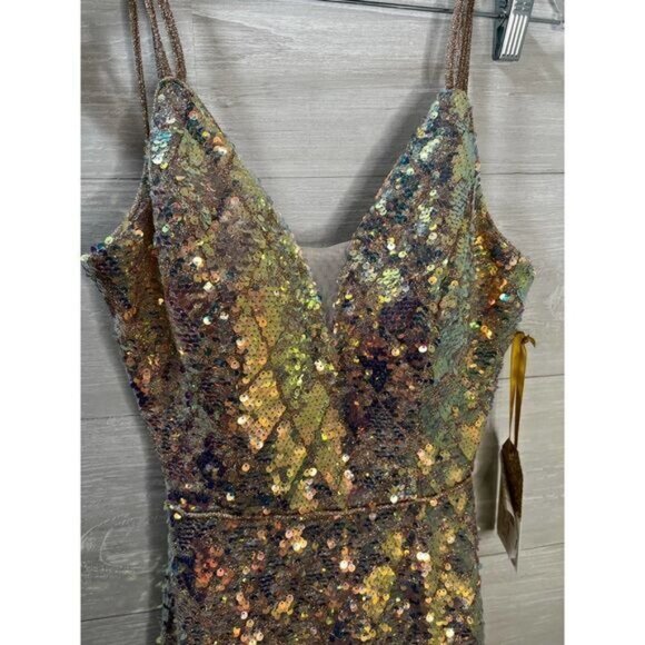 Say Yes to the Prom Dress Size 5/6 Gold Sequins Open‎ Back NWT - Picture 6 of 11